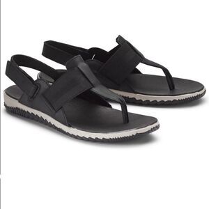 SOREL Women's Out ‘N About Plus leather black flats sandals sling back 8